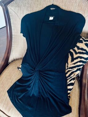 VENUS Black Twist-Knot Draped Tunic